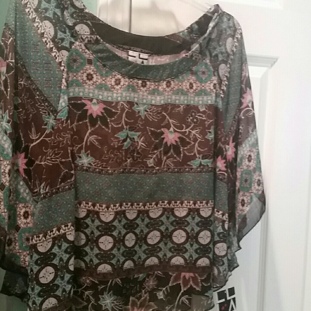 NWT BEAUTIFUL blouse in browns and pink L